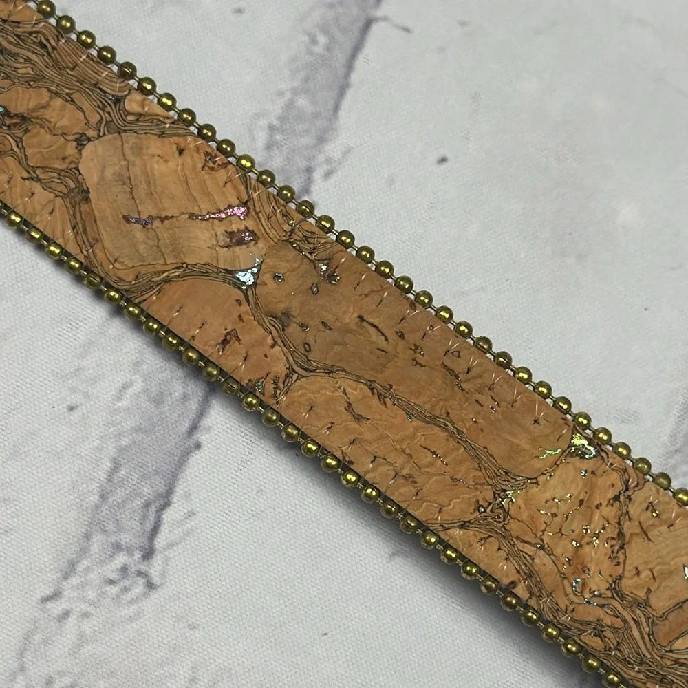 Absolutely Fresh Vintage Bonded Leather Belt Cork Print Metallic Flecks Beaded